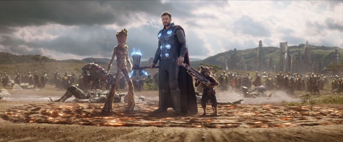 Thor, Groot e Rocket chegam em Wakanda com Stormbreaker na Guerra do Infinito dos Vingadores